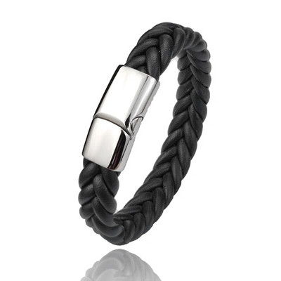 Punk vīriešu pītas ādas rokassprādzes rotaslietas melnas/brūnas/sarkanas/zilas nerūsējošā tērauda magnētiskā aizdare Modes aproces, šarmu rokassprādzes