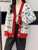 Karikatūra Drukas Trikotāžas Jaciņas Mēteļi Sievietēm Jauki Vienrindas Džemperis Jakas Korejiešu Brīvi Adījums Gilet Ikdienišķi jauni Malhas Topi