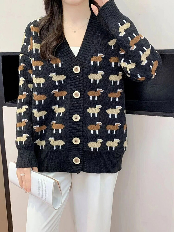 Karikatūra Drukas Trikotāžas Jaciņas Mēteļi Sievietēm Jauki Vienrindas Džemperis Jakas Korejiešu Brīvi Adījums Gilet Ikdienišķi jauni Malhas Topi