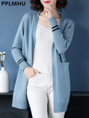 Pavasara rudens jaciņa Sieviešu korejiešu eleganta vidēja garuma trikotāža Jakas mamma ikdienas džemperis mēteļi brīvs džemperis klasisks adījums chaqueta