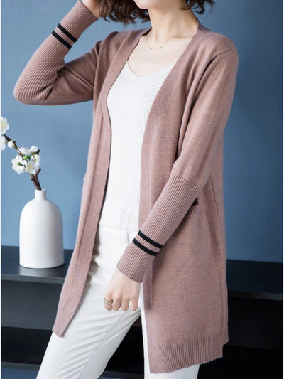 Pavasara rudens jaciņa Sieviešu korejiešu eleganta vidēja garuma trikotāža Jakas mamma ikdienas džemperis mēteļi brīvs džemperis klasisks adījums chaqueta