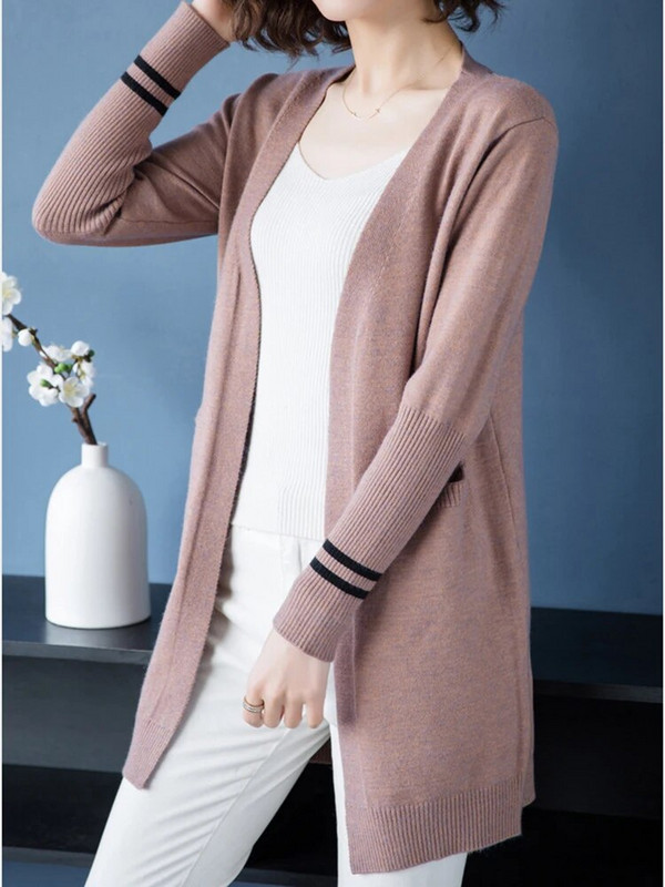 Pavasara rudens jaciņa Sieviešu korejiešu eleganta vidēja garuma trikotāža Jakas mamma ikdienas džemperis mēteļi brīvs džemperis klasisks adījums chaqueta