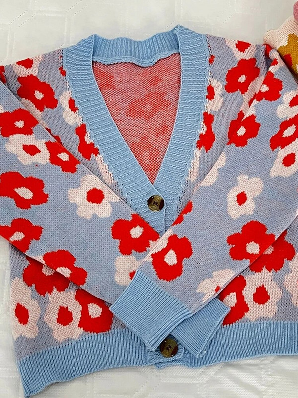 Korejiešu apdrukas jaciņas, īsi mēteļi sievietēm, brīvi džemperi, jakas Jauki V veida kakla izgriezums, trikotāžas, garās piedurknes, jauni trikotāžas topi