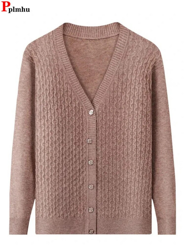 Jauni slaidi džemperi jaciņu topi sieviešu ikdienas klasiski trikotāžas mēteļi, jauni korejiešu konfektes krāsas Trikotāžas izstrādājumi ar V veida kakla izgriezumu Malhas jakas