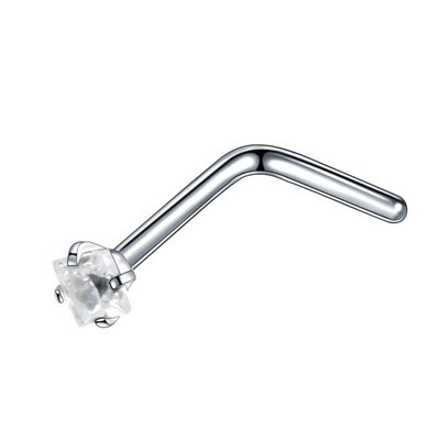 1PC Kvadrātveida dārgakmeņu deguna pīrsings, pīrsings, pīrsings, tērauds, kristāls, L forma, deguna, skrūvējams pīrsings.