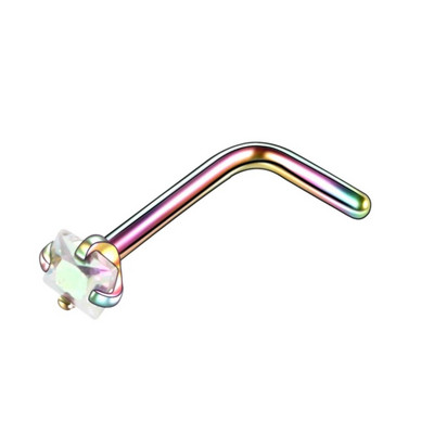 1PC Kvadrātveida dārgakmeņu deguna pīrsings, pīrsings, pīrsings, tērauds, kristāls, L forma, deguna, skrūvējams pīrsings.