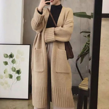 Χειμερινό χοντρό μακρύ πουλόβερ Γυναικεία ζακέτα casual χαλαρά ζεστά πλεκτά Gilet παλτό Κορεατικά μακρυμάνικα πλεκτά μπουφάν Malhas Casaco