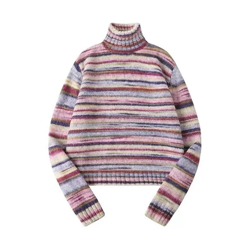 Karrram japán Y2k garbós pulóver Vintage szivárványos csíkos pulóver koreai divatos kötött pulóver Harajuku grunge kötöttáru