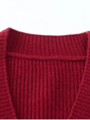 Плетена жилетка на майката с V-образно деколте Есен Зима Елегантни трикотажни дрехи Ежедневни пуловери Палта Дамски нови едноредни жилетки