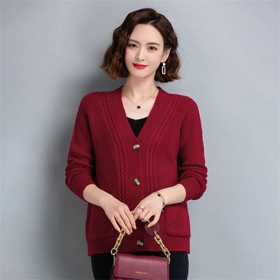 Πλεκτές ζακέτες μαμάς με λαιμόκοψη V-λαιμόκοψη Φθινοπωρινό χειμώνα Κομψά πλεκτά μπλουζάκια casual πουλόβερ Γυναικεία παλτό Νέο μονό στήθος Gilet