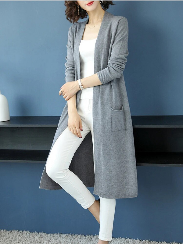 Pavasara rudens Gara jaka Sievietēm Ikdienas trikotāžas Mēteļi Korejiešu Eleganti Trikotāža Jakas Brīvs Džemperis Chaqueta Split Malhas Gilet Jauns