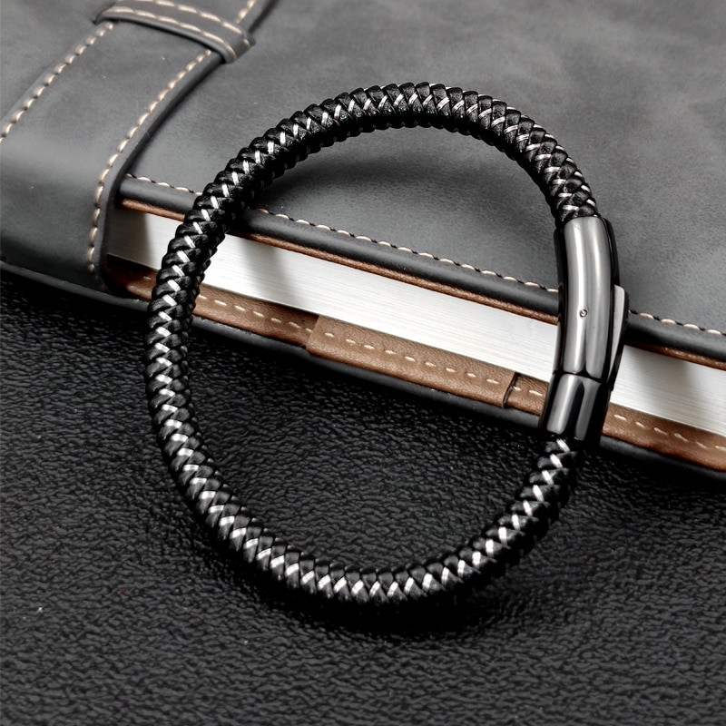 MingAo Punk Simple Ανδρικά Κοσμήματα Χωρίς ξεθώριασμα Βραχιόλι από συρμάτινο σχοινί Vintage μανσέτα γούρι βραχιόλι για άνδρες Δερμάτινα κοσμήματα Δώρα για πάρτι