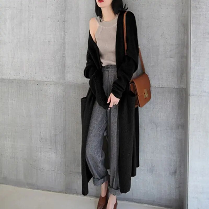 Gari adīti jaciņa mēteļi Sieviešu korejiešu ikdienišķa trikotāža Gilet ar garām piedurknēm brīvas Malhas jakas Sping Fall džemperu topi Abrigos