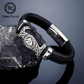 Vintage χειροποίητοι σκανδιναβικοί ρούνοι Valknut ανδρικό βραχιόλι από ανοξείδωτο ατσάλι Vikings Celtic Knot Δερμάτινο βραχιόλι φυλαχτό Σκανδιναβικό κόσμημα