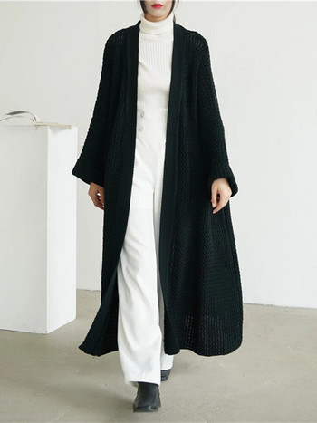 Ανοιξιάτικο φθινόπωρο κούφιο έξω Ζακέτα μεσαίου μήκους Γυναικεία casual χαλαρά πλεκτά Πουλόβερ Μπουφάν Κορεατικά πλεκτά Gilet Streetwear Malhas Παλτό