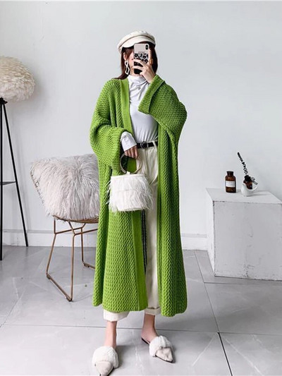 Ανοιξιάτικο φθινόπωρο κούφιο έξω Ζακέτα μεσαίου μήκους Γυναικεία casual χαλαρά πλεκτά Πουλόβερ Μπουφάν Κορεατικά πλεκτά Gilet Streetwear Malhas Παλτό