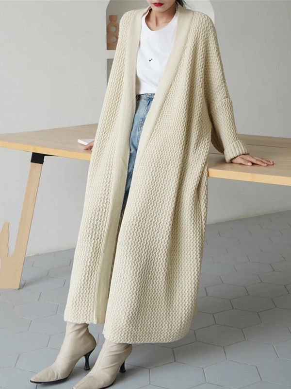 Ανοιξιάτικο φθινόπωρο κούφιο έξω Ζακέτα μεσαίου μήκους Γυναικεία casual χαλαρά πλεκτά Πουλόβερ Μπουφάν Κορεατικά πλεκτά Gilet Streetwear Malhas Παλτό