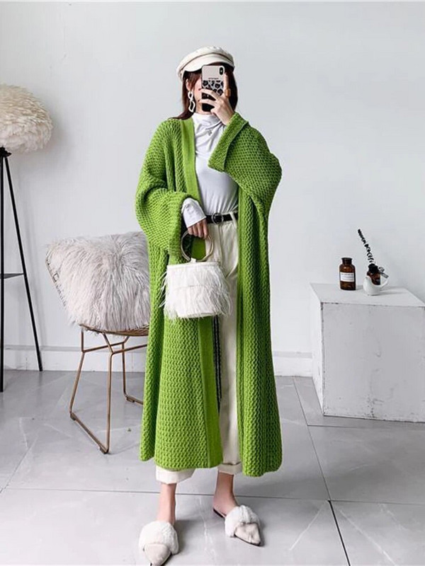 Ανοιξιάτικο φθινόπωρο κούφιο έξω Ζακέτα μεσαίου μήκους Γυναικεία casual χαλαρά πλεκτά Πουλόβερ Μπουφάν Κορεατικά πλεκτά Gilet Streetwear Malhas Παλτό