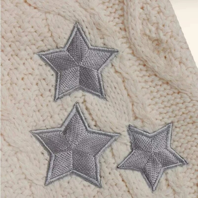 Zvaigžņu izšūts džemperis jaciņš Sieviešu ikdienas brīvs V veida kakla adījums Biezs silts Malhas jakas Retro trikotāža Gilet rudens ziemas topi