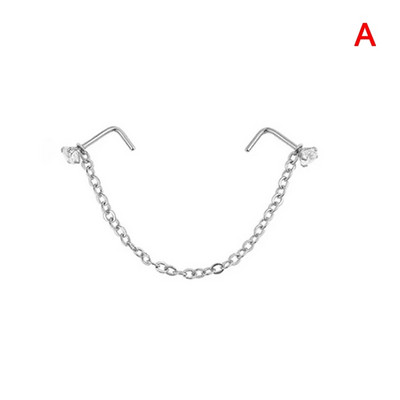 Διπλό Δαχτυλίδι Piercing Μύτη Μύτη Αλυσίδα Μύτη Ζιργκόν από ανοξείδωτο ατσάλι Μπουφί μύτης