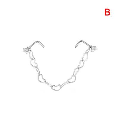 Διπλό Δαχτυλίδι Piercing Μύτη Μύτη Αλυσίδα Μύτη Ζιργκόν από ανοξείδωτο ατσάλι Μπουφί μύτης