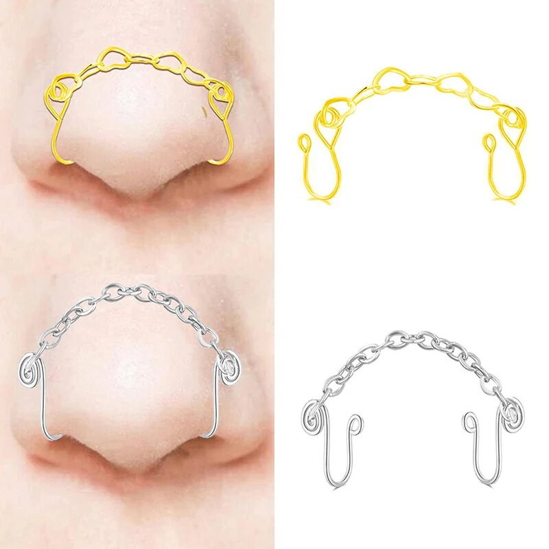 Διπλό Δαχτυλίδι Piercing Μύτη Μύτη Αλυσίδα Μύτη Ζιργκόν από ανοξείδωτο ατσάλι Μπουφί μύτης