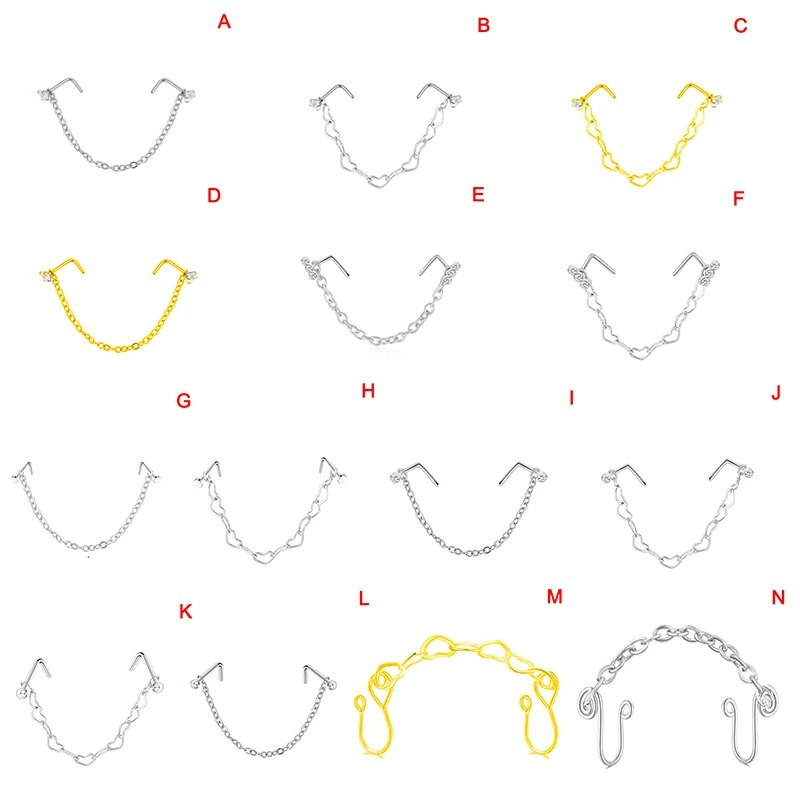 Διπλό Δαχτυλίδι Piercing Μύτη Μύτη Αλυσίδα Μύτη Ζιργκόν από ανοξείδωτο ατσάλι Μπουφί μύτης