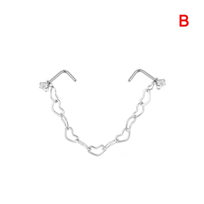 Διπλό Δαχτυλίδι Piercing Μύτη Μύτη Αλυσίδα Μύτη Ζιργκόν από ανοξείδωτο ατσάλι Μπουφί μύτης