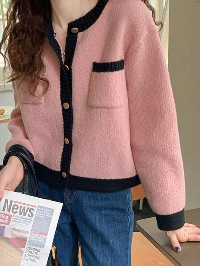 Korejas īss džemperis jaciņš Sieviešu ikdienas, mīksts trikotāžas mēteļi brīvi rudens ziemas trikotāžas jakas Jauni eleganti topi Casaco