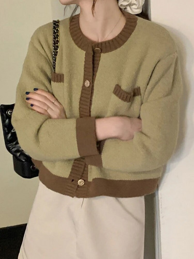 Korejas īss džemperis jaciņš Sieviešu ikdienas, mīksts trikotāžas mēteļi brīvi rudens ziemas trikotāžas jakas Jauni eleganti topi Casaco