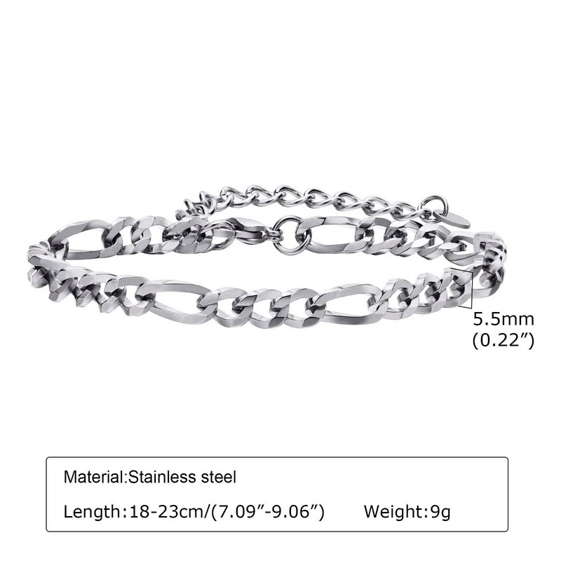 Ανδρικό βραχιόλι με αλυσίδα Figaro από ανοξείδωτο ατσάλι Κλασικό κομψό μινιμαλιστικό βραχιόλι μόδας κοσμήματα με σχοινί με αλυσίδα Δώρα για άνδρες