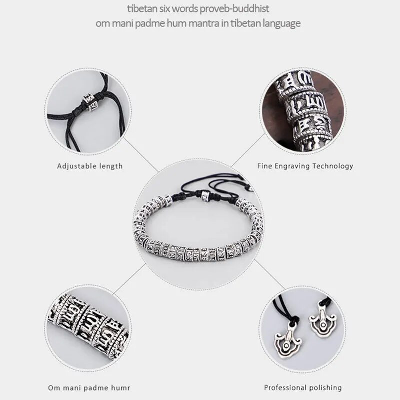 Woozu Tibetas budisms seši vārdi Mantra kokvilnas rokassprādze Roku darbs virves mezgls amulets krelles rokassprādze vīriešiem