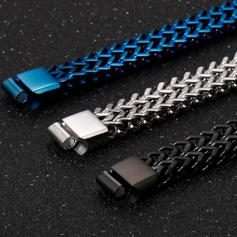 Βραχιόλι καρπού από συμπαγές ανοξείδωτο ατσάλι Ανδρικά χερούλια με αλυσίδα για άνδρες λογότυπο & όνομα & ημερομηνία Χαραγμένα ανδρικά κοσμήματα 12mm