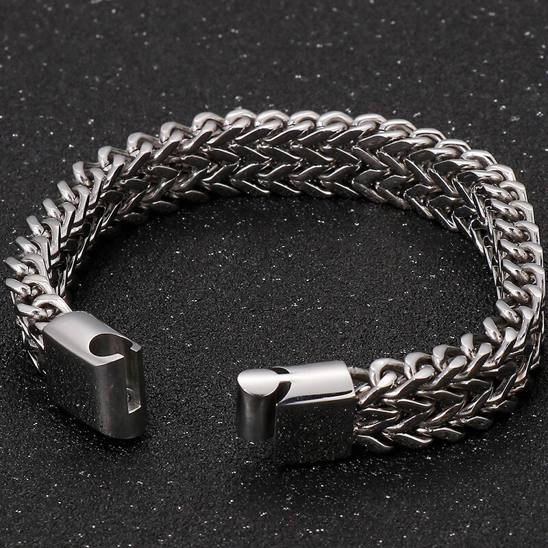 Βραχιόλι καρπού από συμπαγές ανοξείδωτο ατσάλι Ανδρικά χερούλια με αλυσίδα για άνδρες λογότυπο & όνομα & ημερομηνία Χαραγμένα ανδρικά κοσμήματα 12mm