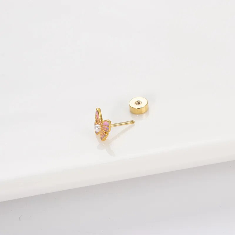 1 gab. Pērļu emaljas tauriņš skrimšļa auskari no nerūsējošā tērauda ziedu mēness pušķu auskari plakanā mugurā Hliex pīrsinga rotaslietas