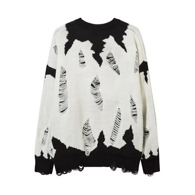 Harajuku Colorblock Пуловери Пуловери Baggy Washed Destroyed Ripped Knitwear за мъже Hole Tritted Jumpers Дамски извънгабаритни
