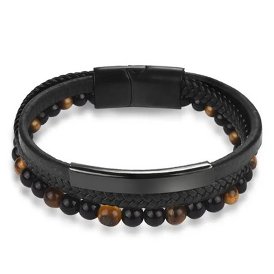 Jaunas dabīgā akmens krelles vīriešu rokassprādzes Daudzslāņu ādas rokassprādzes panku rotaslietas nerūsējošā tērauda magnētiskās aizdares rokassprādzes dāvana