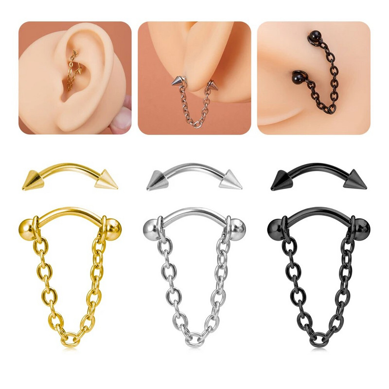 16G Cartilage Tragus Helix Rook Daith Σκουλαρίκι Θηλή Δαχτυλίδι Barbell Ανοξείδωτη Αλυσίδα Φρυδιών Piercing Σώμα Κοσμήματα Unisex 8mm