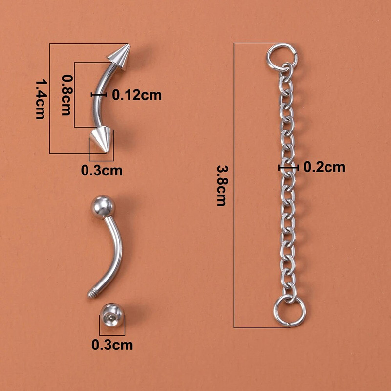 16G Cartilage Tragus Helix Rook Daith Σκουλαρίκι Θηλή Δαχτυλίδι Barbell Ανοξείδωτη Αλυσίδα Φρυδιών Piercing Σώμα Κοσμήματα Unisex 8mm