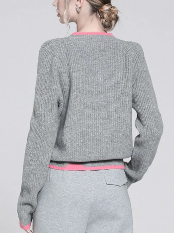 Ново в плетивата Зимни модни дамски пуловери 2023 г. Корейски модни пуловери с О-образно деколте СВОБОДНО Горнище с дълъг ръкав Едноцветни топли джъмпери Топове