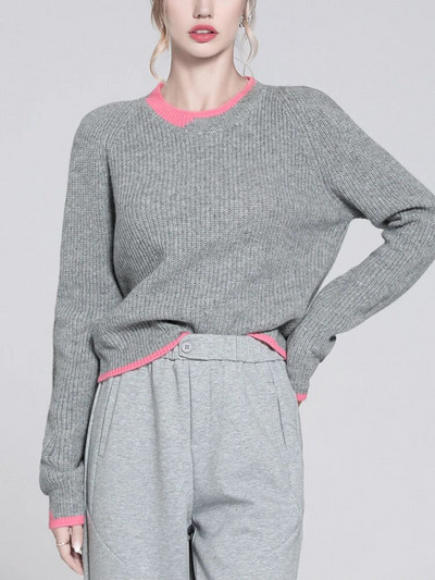 Jaunums trikotāžas izstrādājumos Ziemas modes sieviešu džemperi 2023. gada korejiešu modes džemperi ar o-veida kakla izgriezumu, LOSE, garām piedurknēm, cieti, silti džemperi