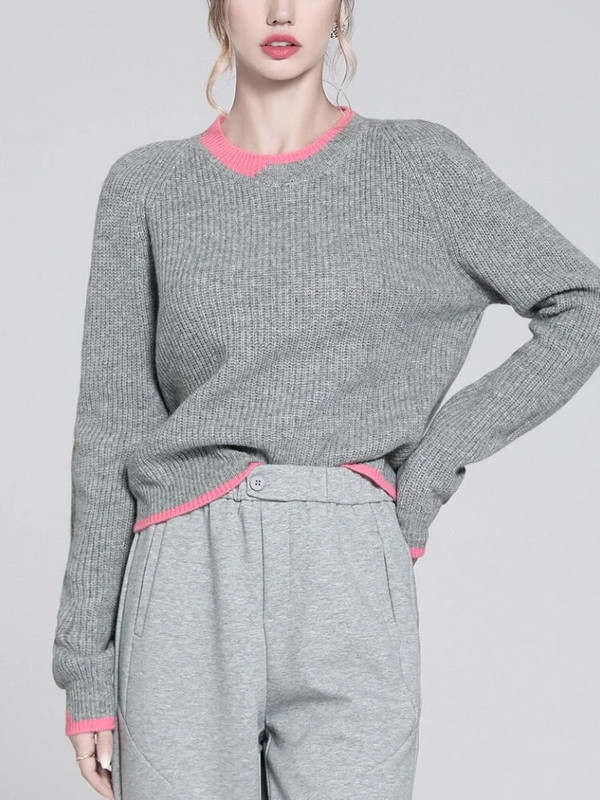 Jaunums trikotāžas izstrādājumos Ziemas modes sieviešu džemperi 2023. gada korejiešu modes džemperi ar o-veida kakla izgriezumu, LOSE, garām piedurknēm, cieti, silti džemperi