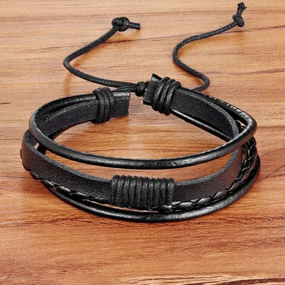 TYO Classic Design Multi-Layers Πλεκτό Χειροποίητο Βραχιόλι Ρυθμιζόμενο Μέγεθος 18-20CM Δερμάτινο βραχιόλι από σύρμα Δώρο γενεθλίων