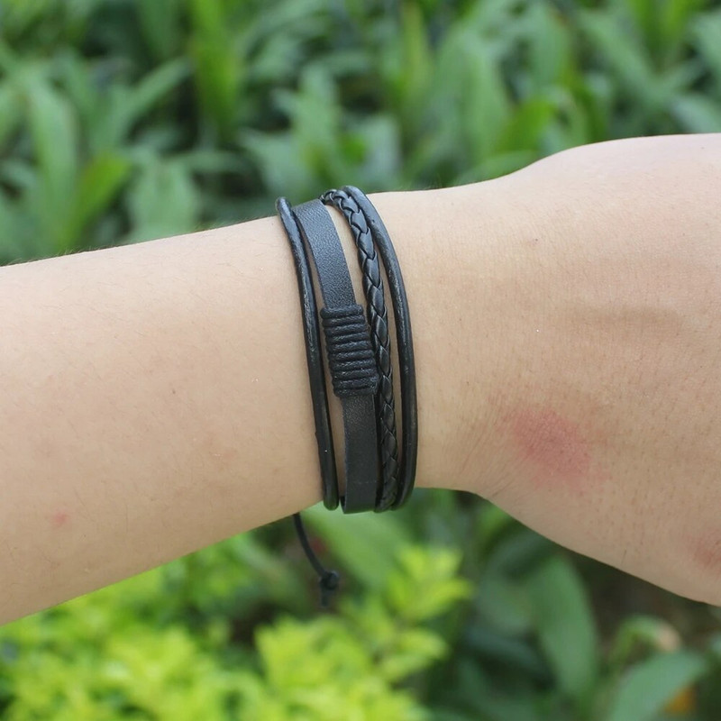 TYO Classic Design Multi-Layers Πλεκτό Χειροποίητο Βραχιόλι Ρυθμιζόμενο Μέγεθος 18-20CM Δερμάτινο βραχιόλι από σύρμα Δώρο γενεθλίων