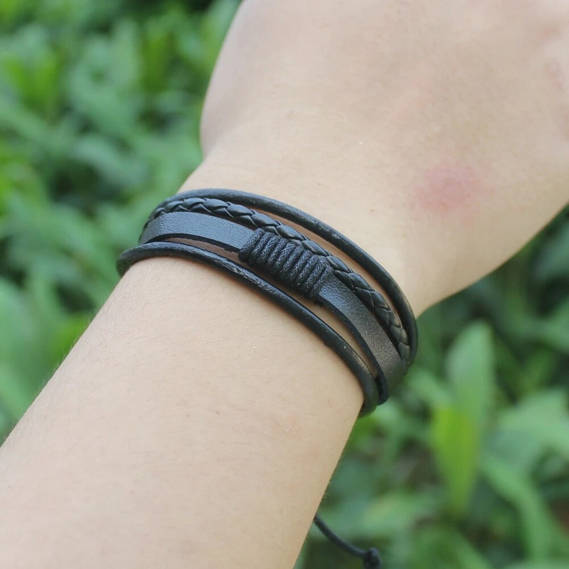 TYO Classic Design Multi-Layers Πλεκτό Χειροποίητο Βραχιόλι Ρυθμιζόμενο Μέγεθος 18-20CM Δερμάτινο βραχιόλι από σύρμα Δώρο γενεθλίων