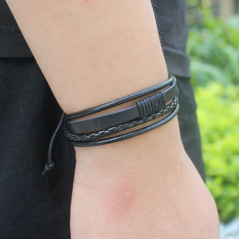 TYO Classic Design Multi-Layers Πλεκτό Χειροποίητο Βραχιόλι Ρυθμιζόμενο Μέγεθος 18-20CM Δερμάτινο βραχιόλι από σύρμα Δώρο γενεθλίων