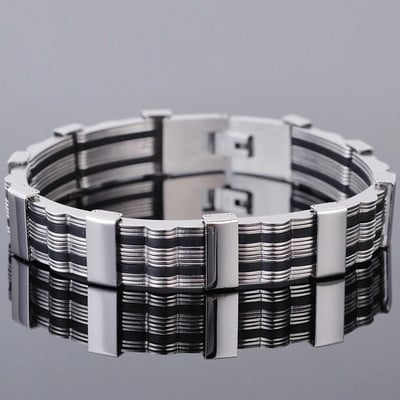 Accesorii pentru bijuterii Brățară pentru bărbați Brățară pentru bărbați 13 mm 9,25 inchi Brățări din oțel inoxidabil și silicon negru pentru brățară pentru bărbat la mână
