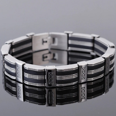 Juvelierizstrādājumi Aksesuāri Vīriešu rokassprādze, vīriešu rokassprādze 13 MM 9,25 collas nerūsējošā tērauda un melna silikona rokassprādzes vīrietim uz rokas aproce