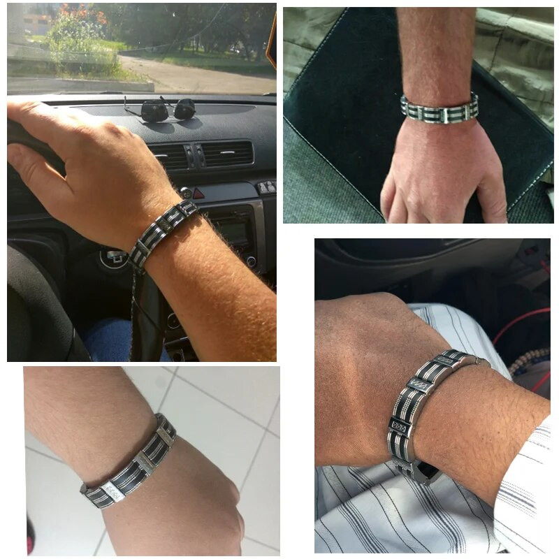 Juvelierizstrādājumi Aksesuāri Vīriešu rokassprādze, vīriešu rokassprādze 13 MM 9,25 collas nerūsējošā tērauda un melna silikona rokassprādzes vīrietim uz rokas aproce