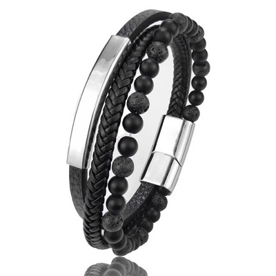 Augstas kvalitātes luksusa aksesuāri rokassprādze vīriešiem modes dāvana melna īstas ādas rokassprādzes DIY kombinācija savvaļas skaista dāvana